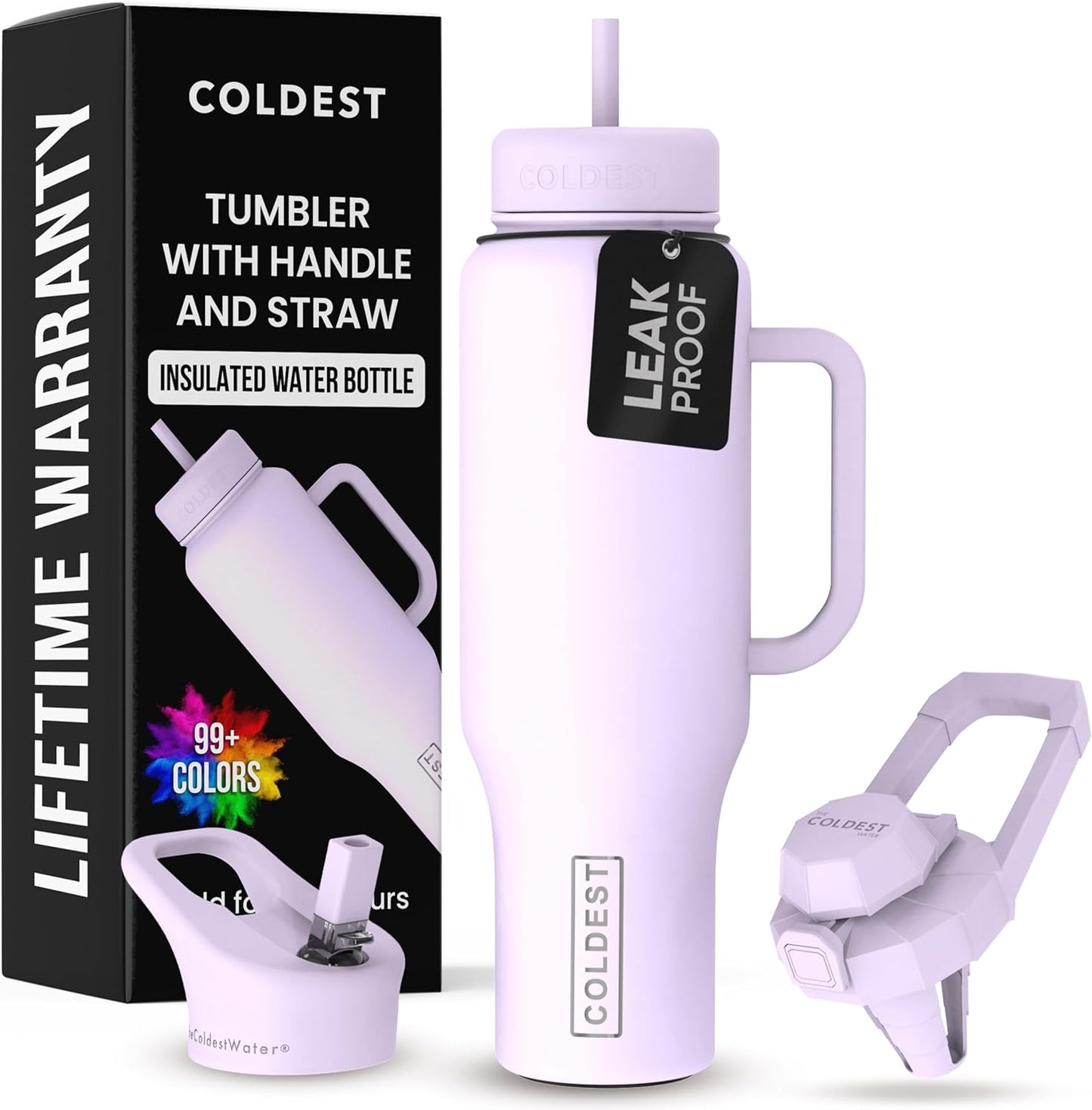 Coldest Tumbler with Handle and Straw - 100% Spill Proof Tumbler with Straw (3 Lids) - Stainless Steel Insulated Leakproof Tumblers for Women & Men - Cup Holder Friendly - 46 oz (Purple Nova) - Colors A