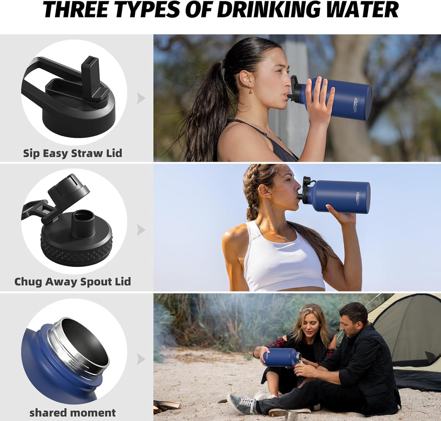 40oz Insulated Water Bottle (Cold for 48 Hrs),BPA Free&Leak Proof,Stainless Steel Water Flask,Water Jug with Straw Spout Lids for Gym,Hiking,Travel,Black Blue