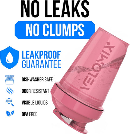 VELOMIX -2 Pack- 20 oz Protein Shaker Bottles for Protein Mixes - 2x Wire Whisk | Leak Proof Shaker Cups for Protein Shakes and Pre Workout | Protein Shaker Bottle Pack (Black/Transparent)