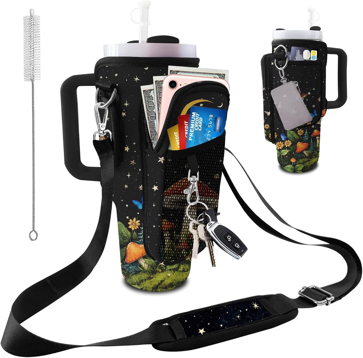 Stanley Carrier Bag for Stanley 40oz/30ozTumbler with Phone with 2 Adjustable Strap,3 Pockets Bottle Stanley Cup Carrier Bag & Case,Accessories for Hiking Travelling