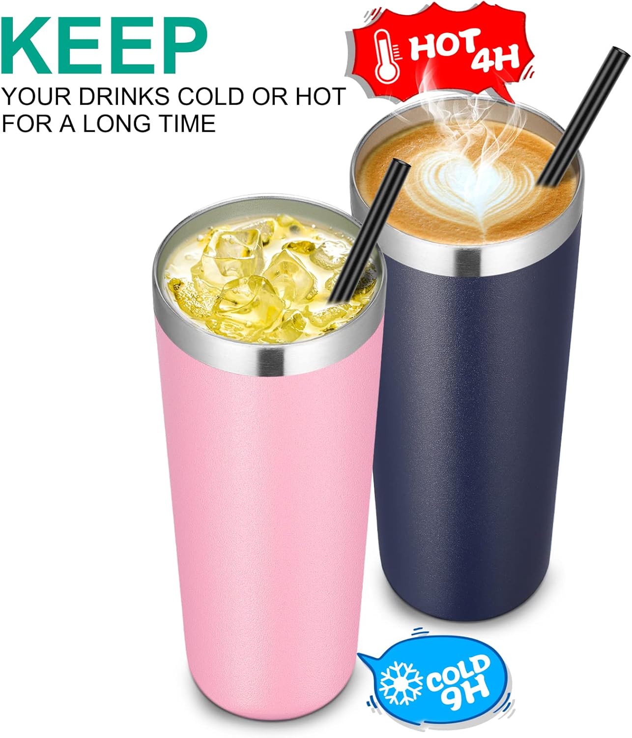 VEGOND Stainless Steel Skinny Tumbler, 20 oz Vacuum Insulated Tumbler with Lid and Straw, Double Wall Coffee Cup, Travel Mug for Cold Hot Drinks, Light Pink 1 Pack