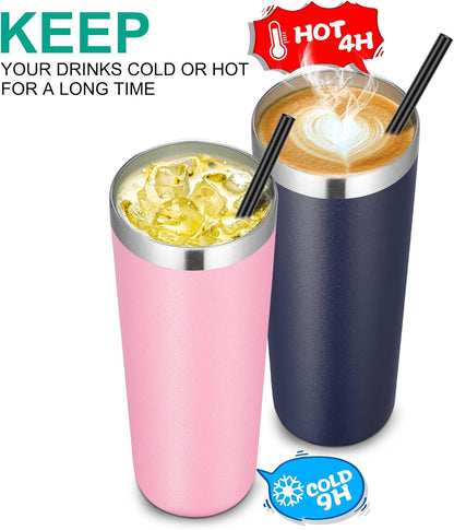 VEGOND Stainless Steel Skinny Tumbler, 20 oz Vacuum Insulated Tumbler with Lid and Straw, Double Wall Coffee Cup, Travel Mug for Cold Hot Drinks, Light Pink 1 Pack