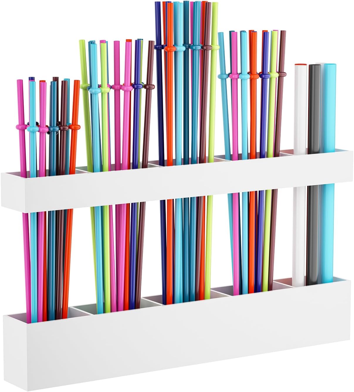 Straw Holder for Cabinet Door, Reusable Tumbler Straw Organizer Storage Container Mount for Kitchen Counter Cupboard Door (Transparent, 9.5inch)