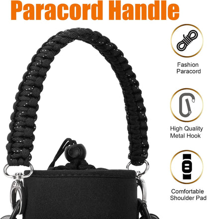AceTreker 32/40/64/128 oz Neoprene Insulated Water Bottle Carrier Bag, Sling Bag Sleeve Pouch Holder with Strap & Paracord Handle and 2 Pocket for Travelling, Hiking, Camping