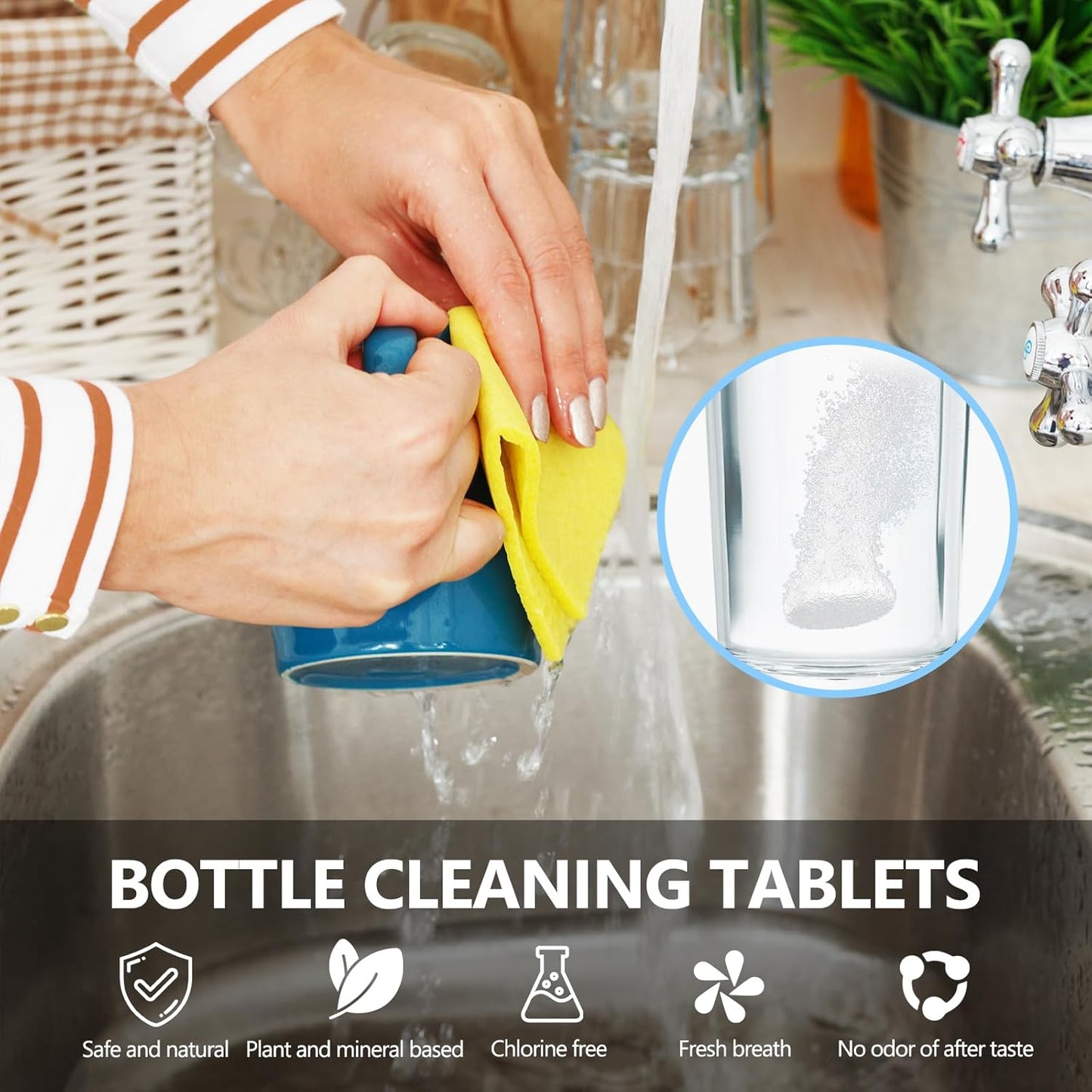 96Pack Water Bottle Cleaning Tablets, Bottle Bright Clean Stainless Steel, Thermos, Tumbler, Insulated and Reusable Water Bottles,Removes Stubborn Stains and Odors