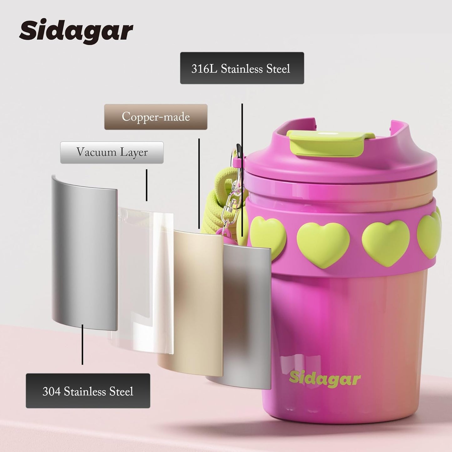 SDGA+ 12 oz Travel Coffee Mug Spill Proof Leak Proof, Stainless Steel Thermal Coffee Cup with Lid, Resuable Cup for Hot and Cold, Portable Tumbler for Women, Light Pink