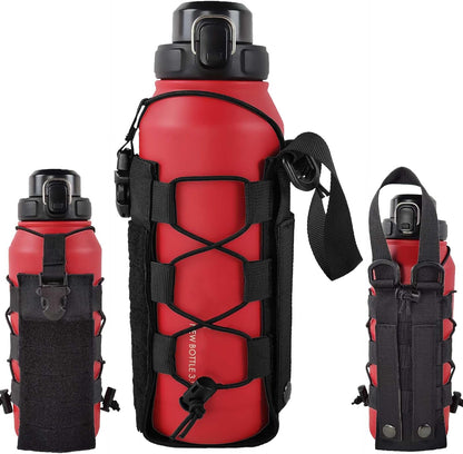 WICKTICK Molle Water Bottle Holder Pouch 16 24 32 40 64 oz - Multi-Purpose Tactical Fuel Bottle Bag, Adjustable Size for Outdoor Activities, Adapted to Backpack/Vest/Belt