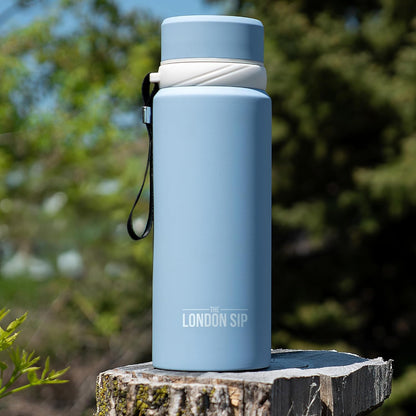 London Sip 25 oz Multi-Function Travel Mug and Tumbler Tea Infuser Water Bottle Fruit Infuser Flask Hot and Cold Double Wall Stainless Steel Coffee Thermos, Cosmic Silver