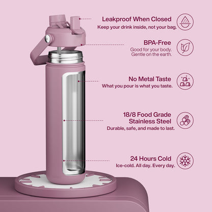 ENCOOL Insulated Water Bottle with Straw Stainless Steel Water Bottle, Leak-Proof, BPA-Free, Double Wall Vacuum Keeps Cold for 24 Hours for Sports, Travel, School (26 oz, Cotton Candy) - Colors D