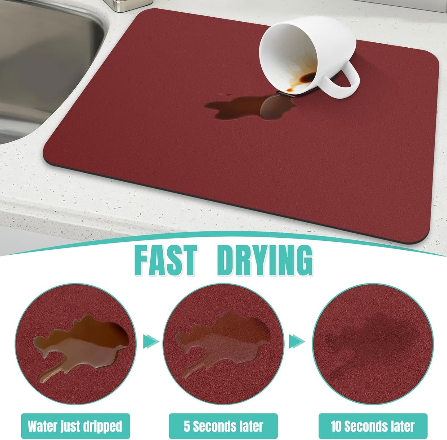 WISELIFE Coffee Mat Super Absorbent Dish Drying Mat Coffee Bar Accessories Match with Machine Large Drying Mats for Kitchen Counter 12" W x 19" L, Black