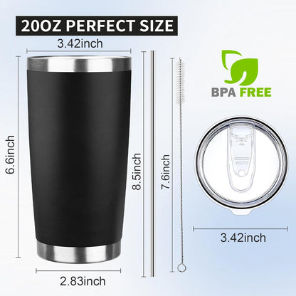 20oz Tumbler with Lid and Straw Double Wall Powder Coated Vacuum Insulated Coffee Tumbler Stainless Steel Insulated Travel Coffee Mug Spill-Proof Thermal Cup for Hot and Cold Beverage,Black