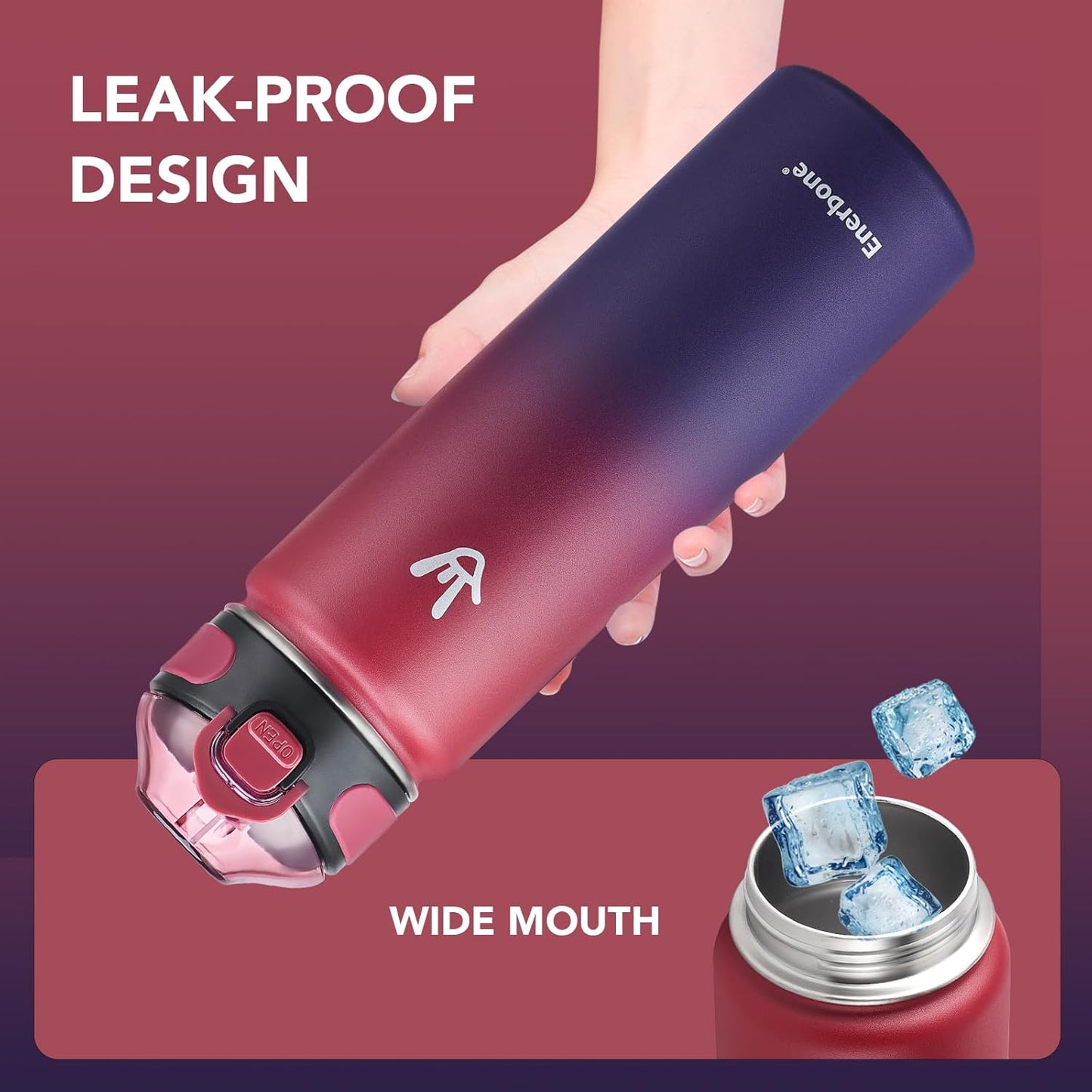 Enerbone 24 oz Insulated Water Bottle, Stainless Steel Bottle with Carrying Strap, Double-Wall Vacuum Insulation Design, Leakproof Sports Bottle with Straw, Keep Drinks Cold or Hot for Hours