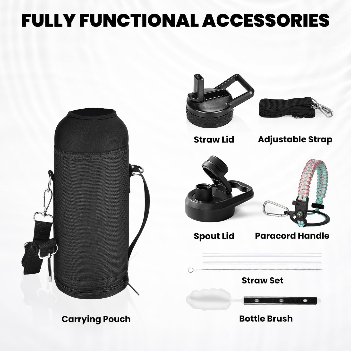 RAYMYLO One Gallon Water Bottle Insulated, Triple Walled Vacuum Stainless Steel (Cold for 48 Hrs), Leak Proof & Non-BPA, Large Water Flask Jug with Paracord Handle & Straw Spout Lids