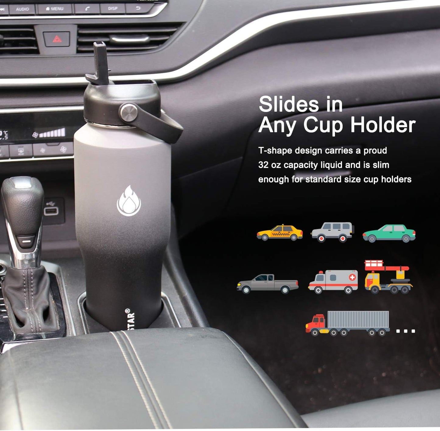 SENDESTAR 40oz Water Bottle Wide Mouth Stainless Steel Vacuum Insulated Double Wall with Straw Lids Fit in Any Car Cup Holder