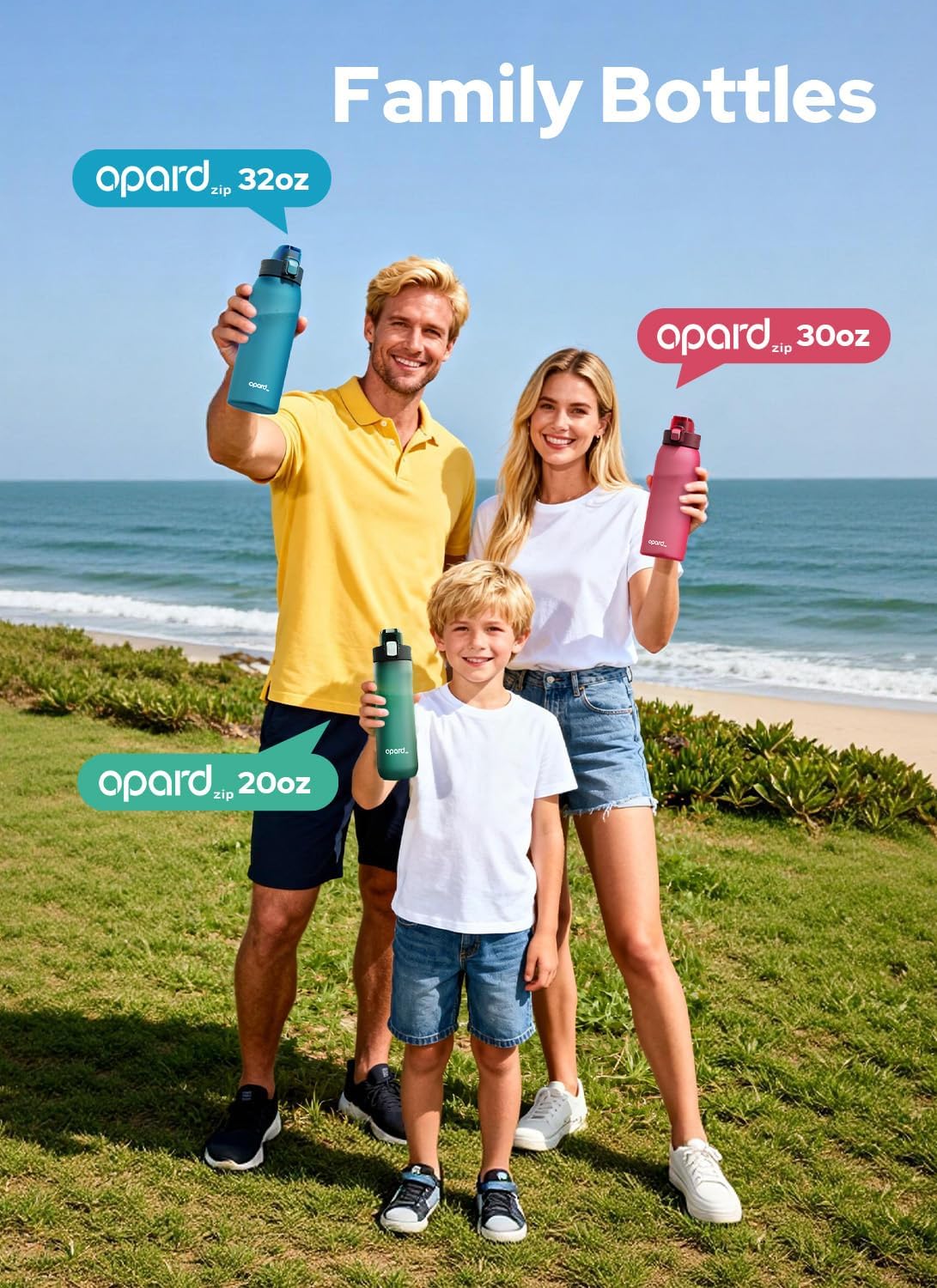 Opard Zip 32oz Plastic Water Bottle Dishwasher Safe, Leakproof Flip-Top Lid, BPA Free Tritan, Wide Mouth Reusable Sports Water Bottle for Gym Hiking Commuting Outdoor Travel and School