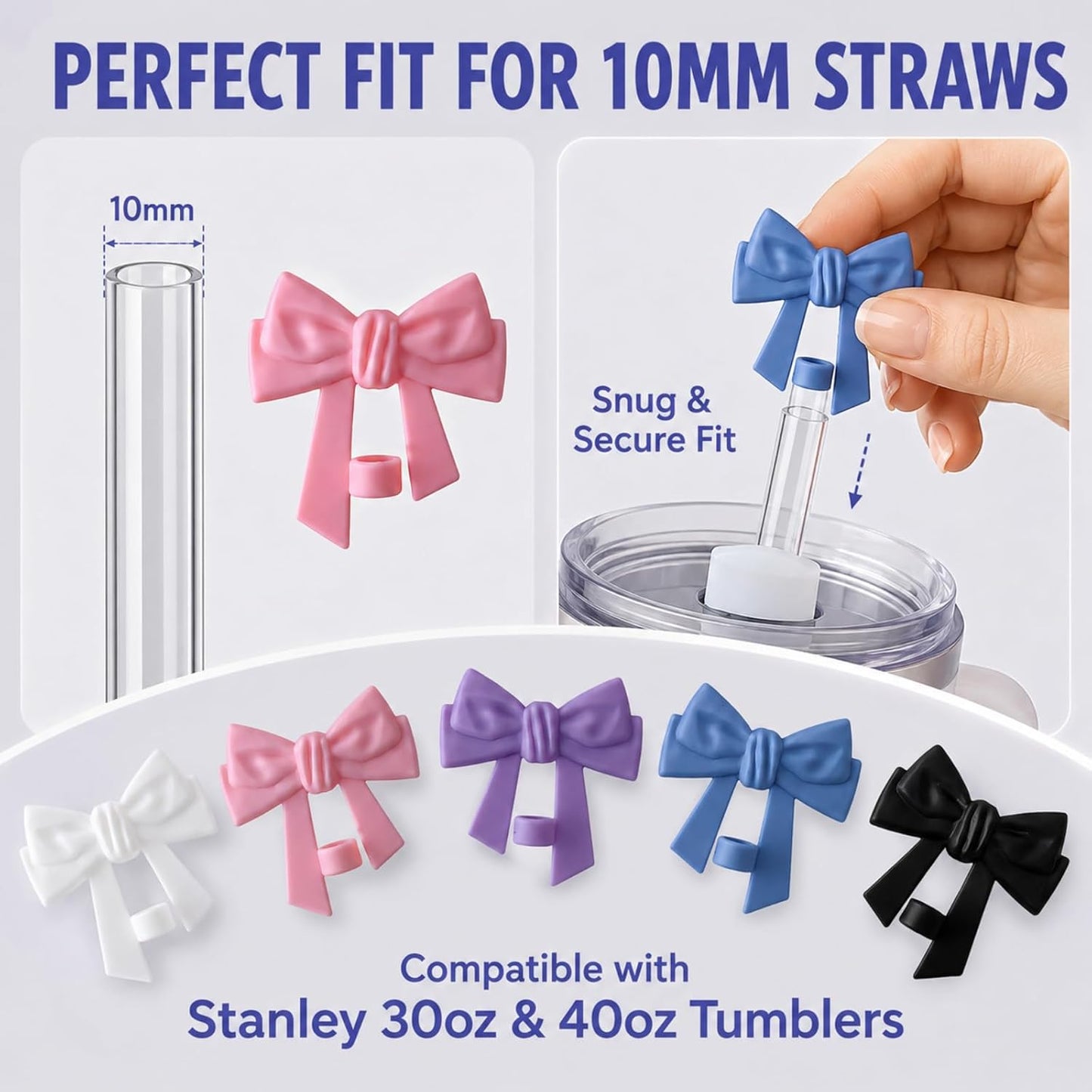 BTYHAOS Silicone Straw Caps for 10mm Tumblers | Reusable Dust-Proof Straw Toppers Compatible with Stanley 30oz & 40oz Tumblers (Purple Flower 3pc)