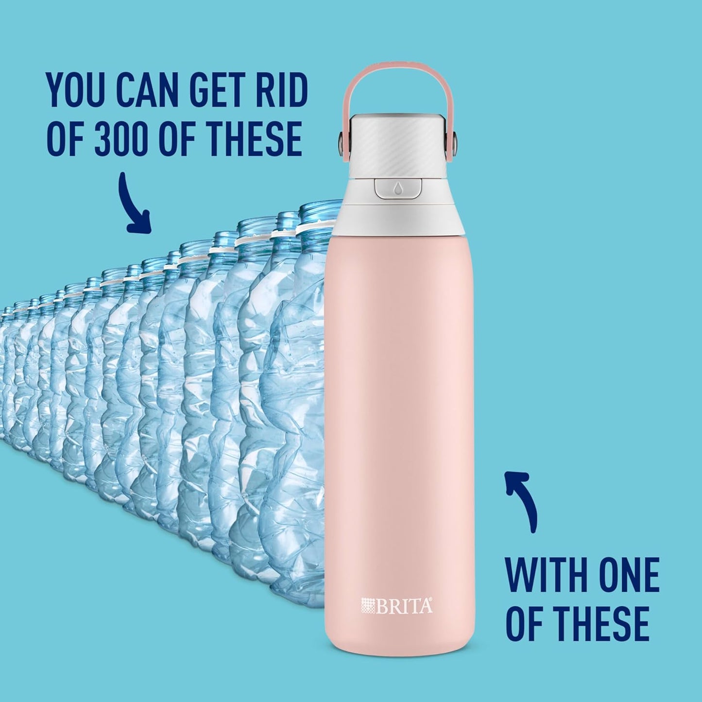 Brita Stainless Steel Premium Filtering Water Bottle, BPA-Free, Reusable, Insulated, Replaces 300 Plastic Water Bottles, Filter Lasts 2 Months or 40 Gallons, Includes 1 Filter, Glacier - 20 oz