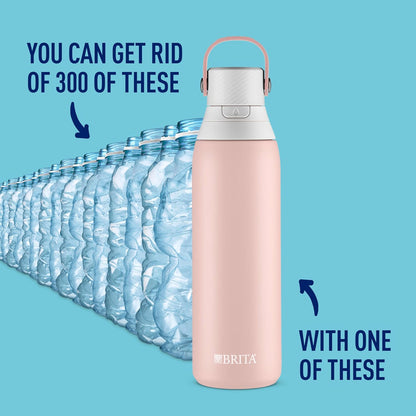 Brita Stainless Steel Premium Filtering Water Bottle, BPA-Free, Reusable, Insulated, Replaces 300 Plastic Water Bottles, Filter Lasts 2 Months or 40 Gallons, Includes 1 Filter, Glacier - 20 oz