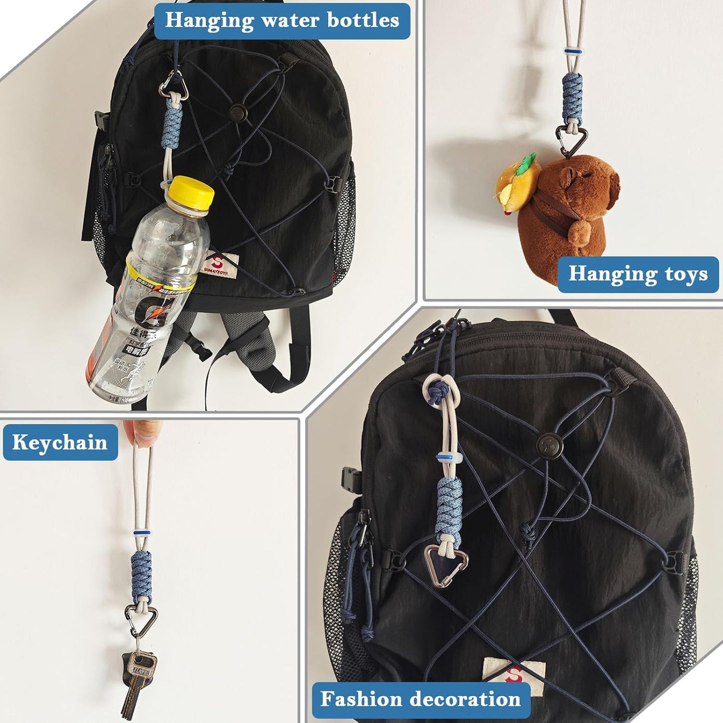 Paracord Keychain - Triangle/D-Shaped Carabiner Clip with Lanyard for Hanging Water Bottle, Key, Backpacks and More