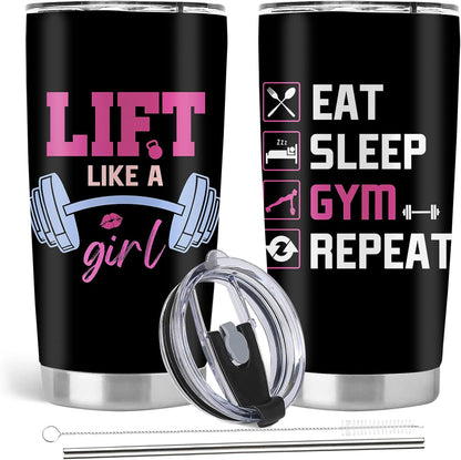 Gym Gifts for Women, Womens Fitness Workout Gifts, 20oz Stainless Steel Insulated Tumbler with Lid & Straw