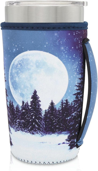 Reusable Iced Coffee Cup Sleeve Neoprene Insulated Sleeves Cup Holder with handle Idea for 30oz - 32oz Tumbler Cups, Protein Shake Bottles(Only Cup Sleeves), Black - Colors B