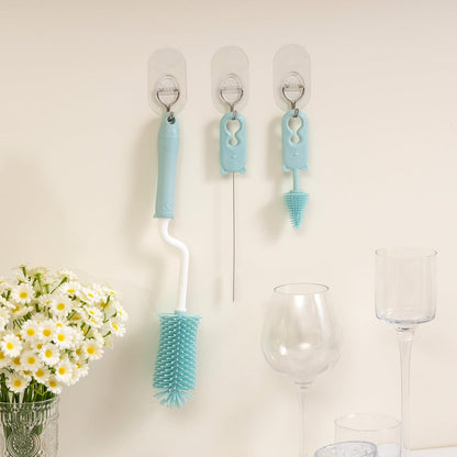 Chemimoso Silicone Bottle Cleaning Brush, 13.4in Long Handle Water Cup Bottles Cleaner for Baby Bottles, Stanley Mug, Sports Bottle, Glass Vase, with a Tiny Cup Lid Gap Cleaning Brush, z Blue