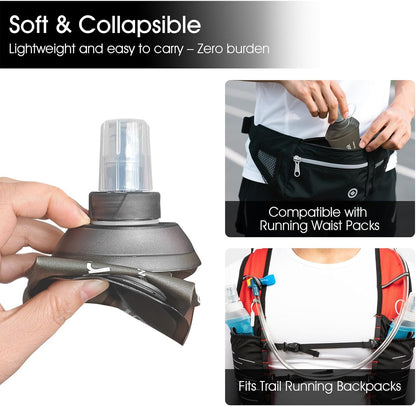 GYGYL Soft Flask, TPU Collapsible Soft Water Bottle for Hydration Pack, Running Vest, Leak-Proof Folding Water Bottle for Hiking Cycling Climbing Jogging-250ml Grey