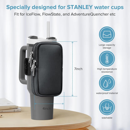 Water Bottle Pouch For Stanley Cup 40oz 30oz, Running Water Bottle Bag for Cards, Keys, Phone, Gym Accessories For Men Women, Travel Tumbler Mug Pouch Compatible With Stanley, Simple Modern