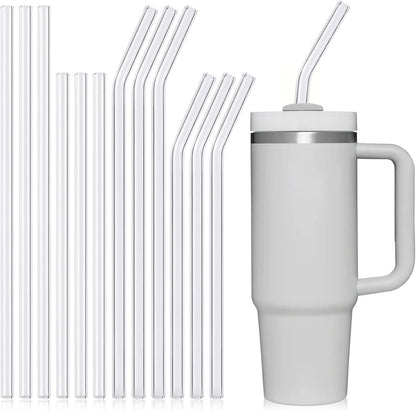 [12 Pcs] Reusable Glass Straws Shatter Resistant - Replacement Glass Straws for Stanley 40 oz 30 oz 20 oz Tumbler 12" x 10mm and 9" x 10mm Each Including 3 Straight and 3 Bent with 2 Cleaning Brush