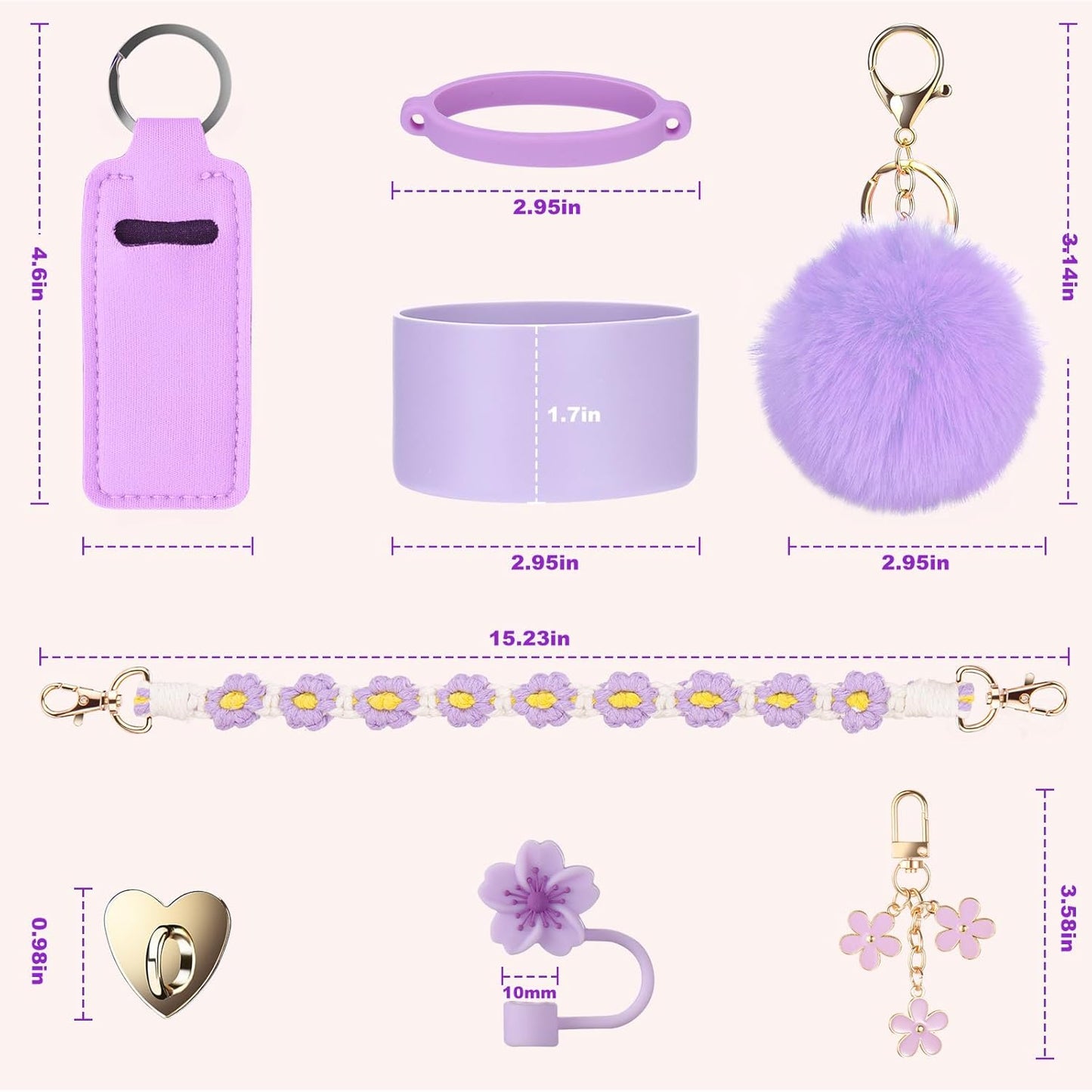 Mity rain Cup Accessories for Stanley Cup 30oz 40oz Tumbler with Handle, Including Water Bottle Handle Strap, Chapstick Holder, Boot, Keychain Charms, Straw Topper Cover Cap for Stanley (Purple)
