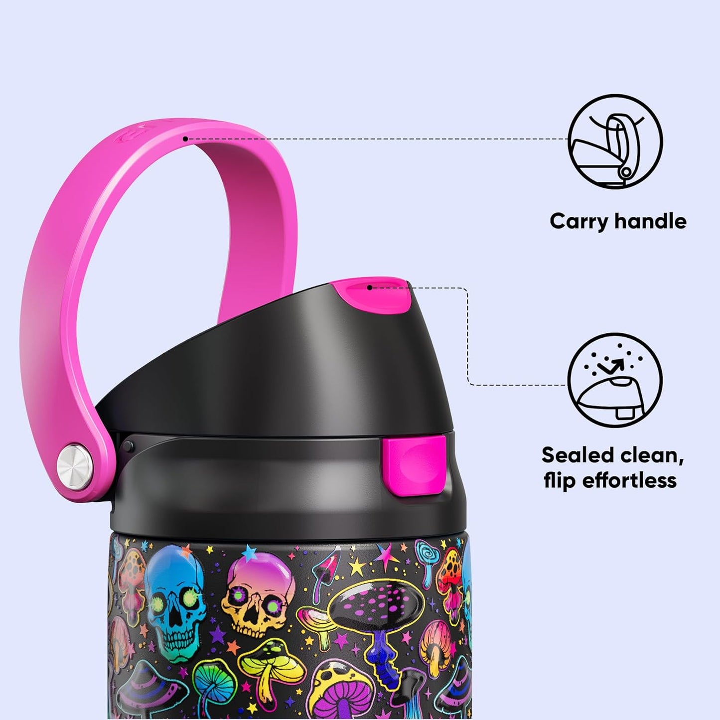 ENCOOL Leakproof Insulated Water Bottle with Straw Dual-Sip Water Bottle Bag-Safe Design for Work, Commute & Gym – Keeps Drinks Cold All Day, 24 oz, Lemonade Pink - Colors B
