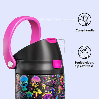 ENCOOL Leakproof Insulated Water Bottle with Straw Dual-Sip Water Bottle Bag-Safe Design for Work, Commute & Gym – Keeps Drinks Cold All Day, 24 oz, Lemonade Pink - Colors B