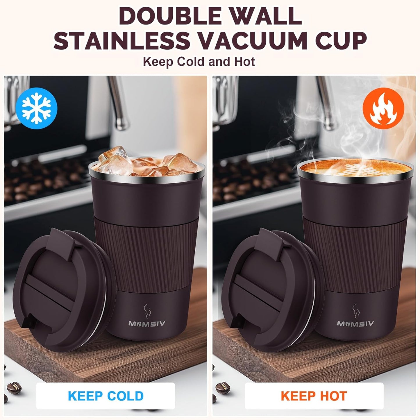 MOMSIV 12oz Travel Mug, Insulated Coffee Cup with Leakproof Lid, Travel Coffee Mug Vacuum Stainless Steel Double Walled Reusable Coffee Cup for Hot and Cold Water Coffee