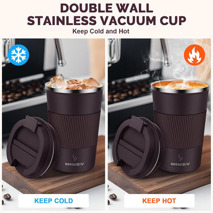 MOMSIV 12oz Travel Mug, Insulated Coffee Cup with Leakproof Lid, Travel Coffee Mug Vacuum Stainless Steel Double Walled Reusable Coffee Cup for Hot and Cold Water Coffee