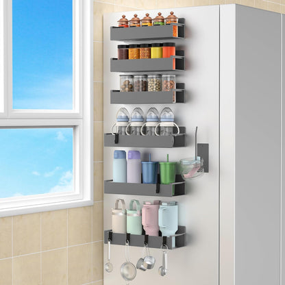 HuggieGems Magnetic Water Bottle Holder for Refrigerator, Cup Holder Organizer for Stanley and Tumbler for Kitchen, 4 Pack, Black