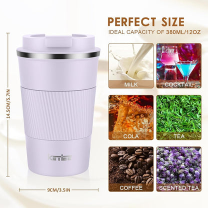 KETIEE Travel Coffee Mug Spill Proof 12oz, Insulated Travel Mug to Go, Reusable Coffee Cup with Seal Lid, Vacuum Stainless Steel Tumbler for Hot/Cold Drinks (Red)