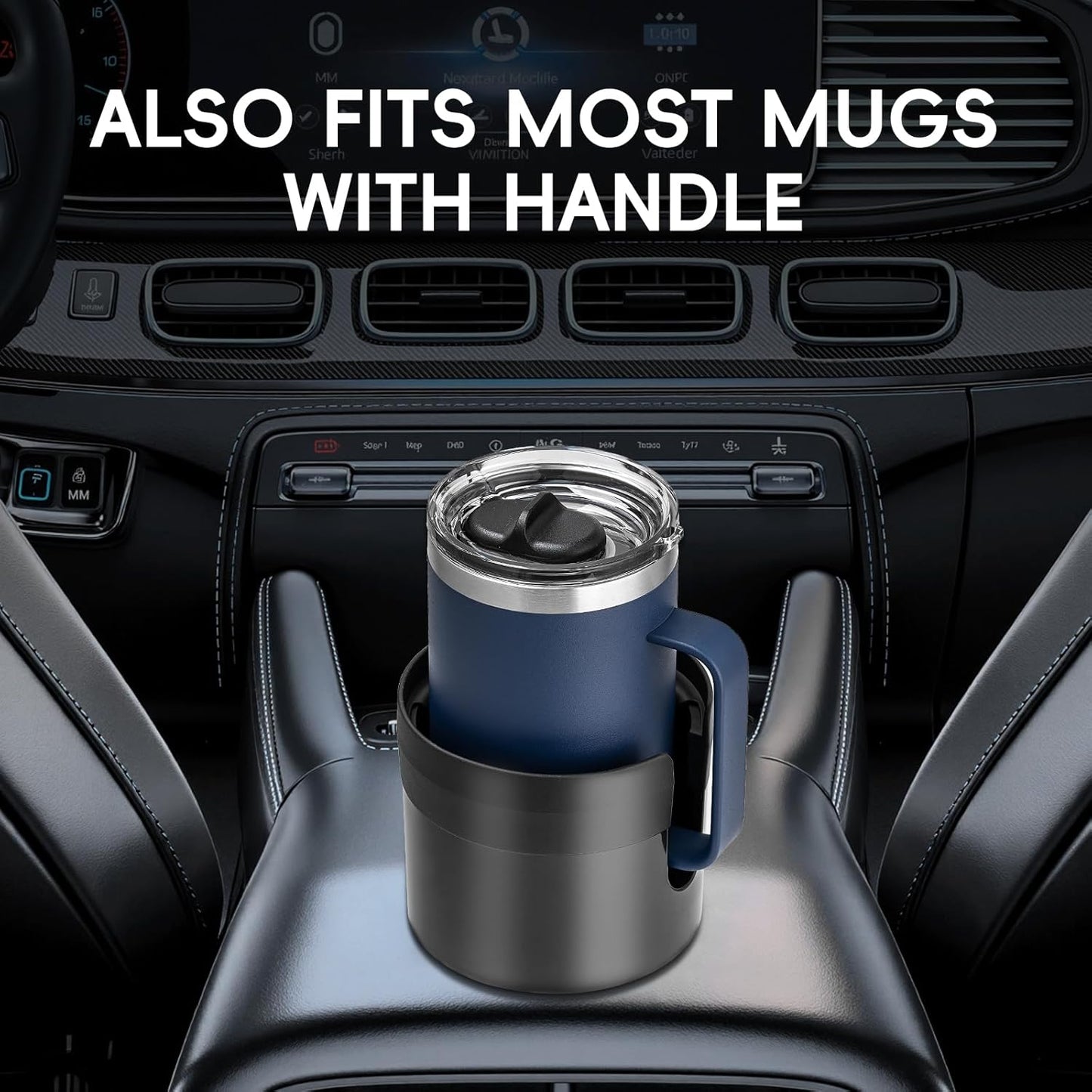 RAYMYLO Car Cup Holder Expander with Adjustable Base, Cup Holder Insert for Car Compatible with Most 32/40 Oz Water Bottles 12 oz/24 oz Coffee Mugs Tumblers 3.4 to 3.78 in Diameter, 1 Pack Black