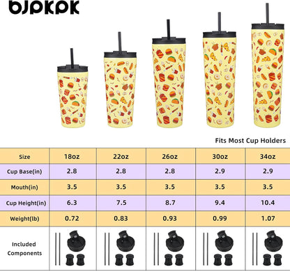 BJPKPK 22oz Insulated Tumbler With lid And Straw Stainless Steel Tumblers Travel Coffee Mug Reusable Thermal Cup,Sky