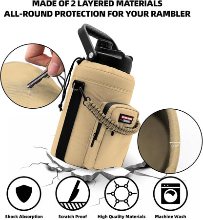 NATURE PIONEOR Water Bottle Holder with Adjustable Strap - Half/One Gallon (64/128oz) Insulated Water Bottle Sling Carrier with Phone Pocket & Paracord Handle, Outdoor Camping, Hiking, Gym