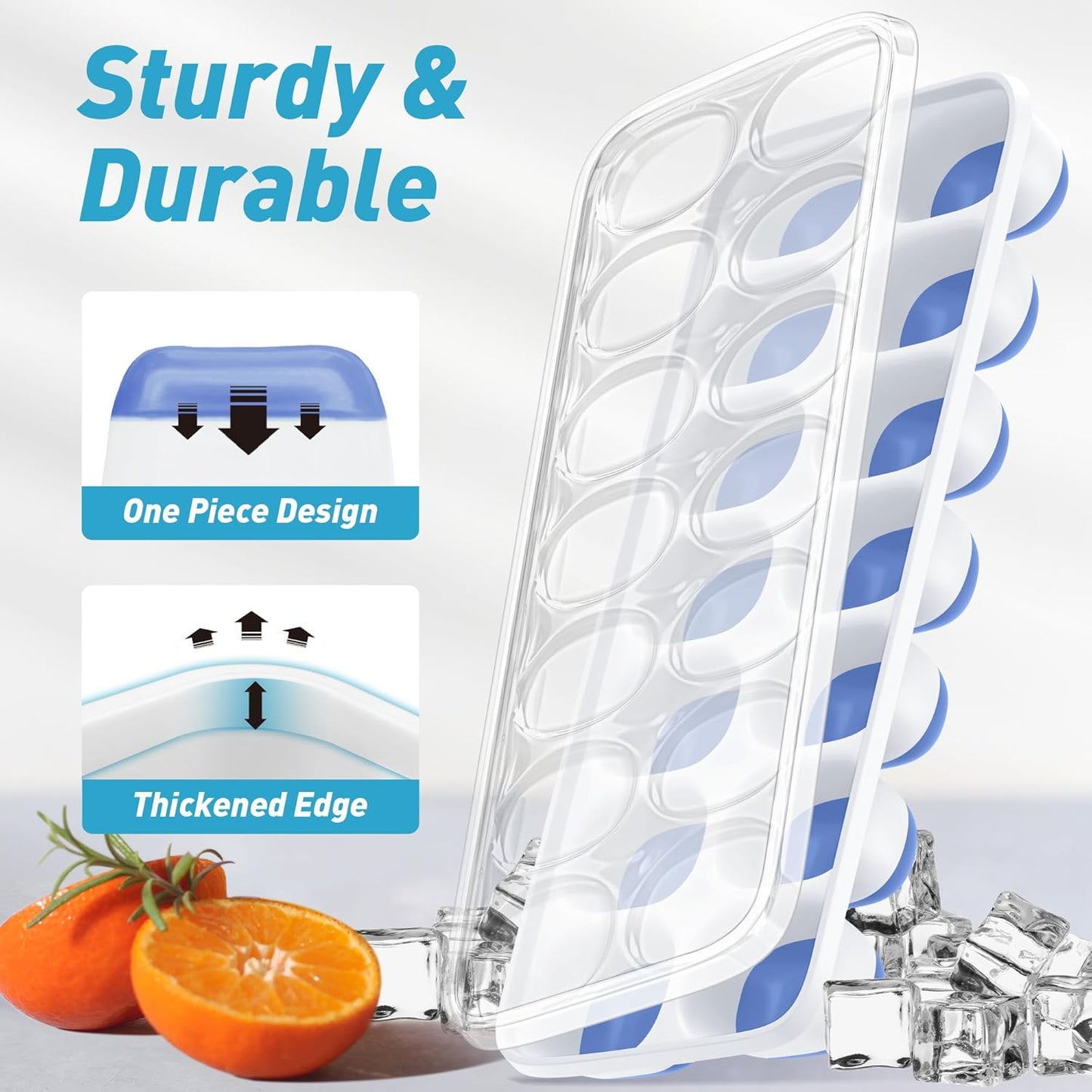 ChefAide 4‑Pack Ice Cube Trays with Lids, 56‑Cube Total Stackable Freezer Ice Trays, Durable Silicone & Plastic Easy‑Release Ice Molds for Cocktails, Coffee & Drinks