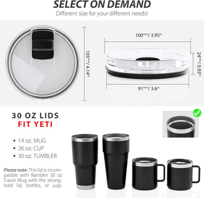 20 oz Tumbler Lid for YETI, 2 Pack Replacement Lids for YETI 20oz Tumbler & 10 oz Lowball, 10 oz Mug, Coffee Cup Covers with Magnetic Slider for Gift, BPA Free