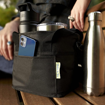 NoNa & Bee 4 Water Bottle Holder with Strap | Family Size 4 Compartment Drink Bag, Multiple Tumbler Carrier Caddy | Adjustable Fits Large & Small Drinks | Hands Free, Won't Tip Over in Car