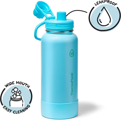 ThermoFlask Insulated Water Bottle with Spout Lid (24 oz, Lemonade Stand) - Leakproof, Stainless Steel Water Bottle for Cold & Hot Drinks, Travel & Daily Hydration