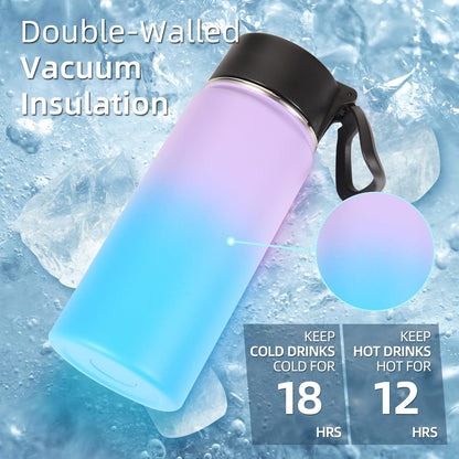 Volhoply 16 OZ Kids Water Bottle Bulk 8 Pack,Insulated Sports Bottles with Straw Lid,Stainless Steel Bottle with Handle Keep Cold & Hot,Double Wall Vacuum Tumbler Cups for School(Eight Color, 8)