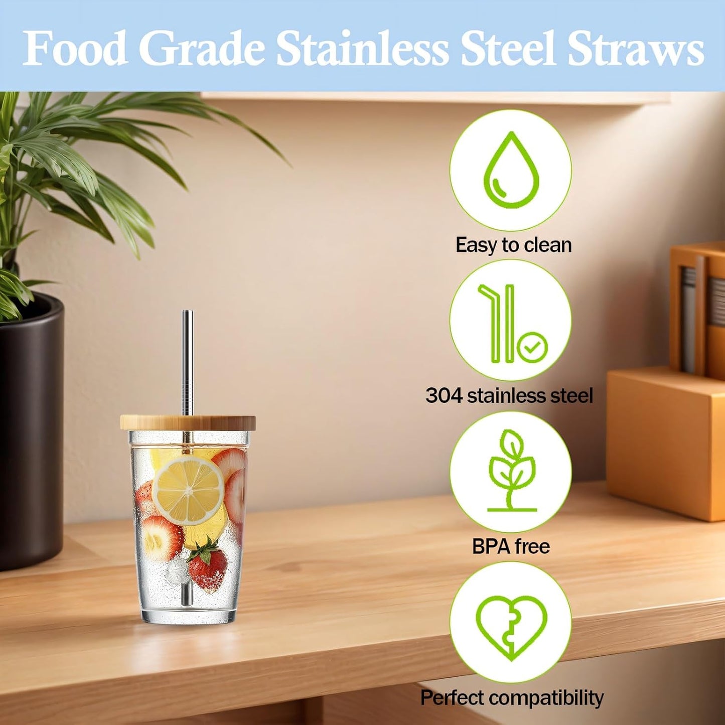 10.5 Inch Stainless Steel Straws Replacement for Starbucks Cold Cup Venti 24 oz, 6 PCS Straight Reusable Metal Straw with Cleaning Brush, 10.5" X 0.31" Compatible with Starbucks Tumblers