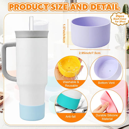 Patelai 24 Pcs Silicone Bottle Boots for Water Tumbler, Bottom Protector, 2.8-3.1in Width Bottom Protector Cover Sleeve
