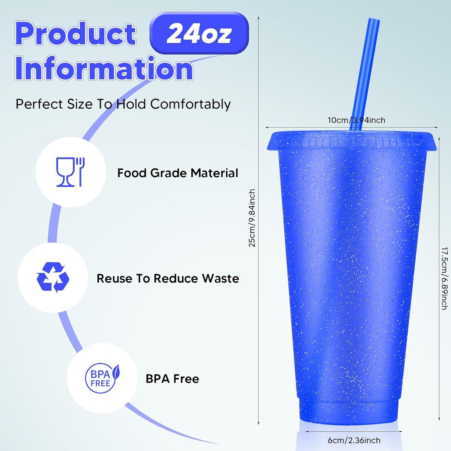 24 Pack Plastic Tumblers with Lids and Straw, Reusable Cups with Lids and Straws Colorful Cups for Cold Drink Iced Coffee, Plastic Tumbler Bulk for Party Birthday Gifts (24 oz, Stylish Colors)