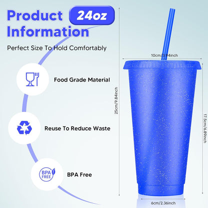 24 Pack Plastic Tumblers with Lids and Straw, Reusable Cups with Lids and Straws Colorful Cups for Cold Drink Iced Coffee, Plastic Tumbler Bulk for Party Birthday Gifts (24 oz, Stylish Colors)