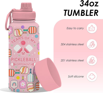 Pickleball 34oz Water Bottle with Spout Lid, Insulated Stainless Steel Travel Cup, Double Wall Vacuum Tumbler for Women Girls Ladies, Birthday Christmas Gift for Pickleball Lovers (1 pc)