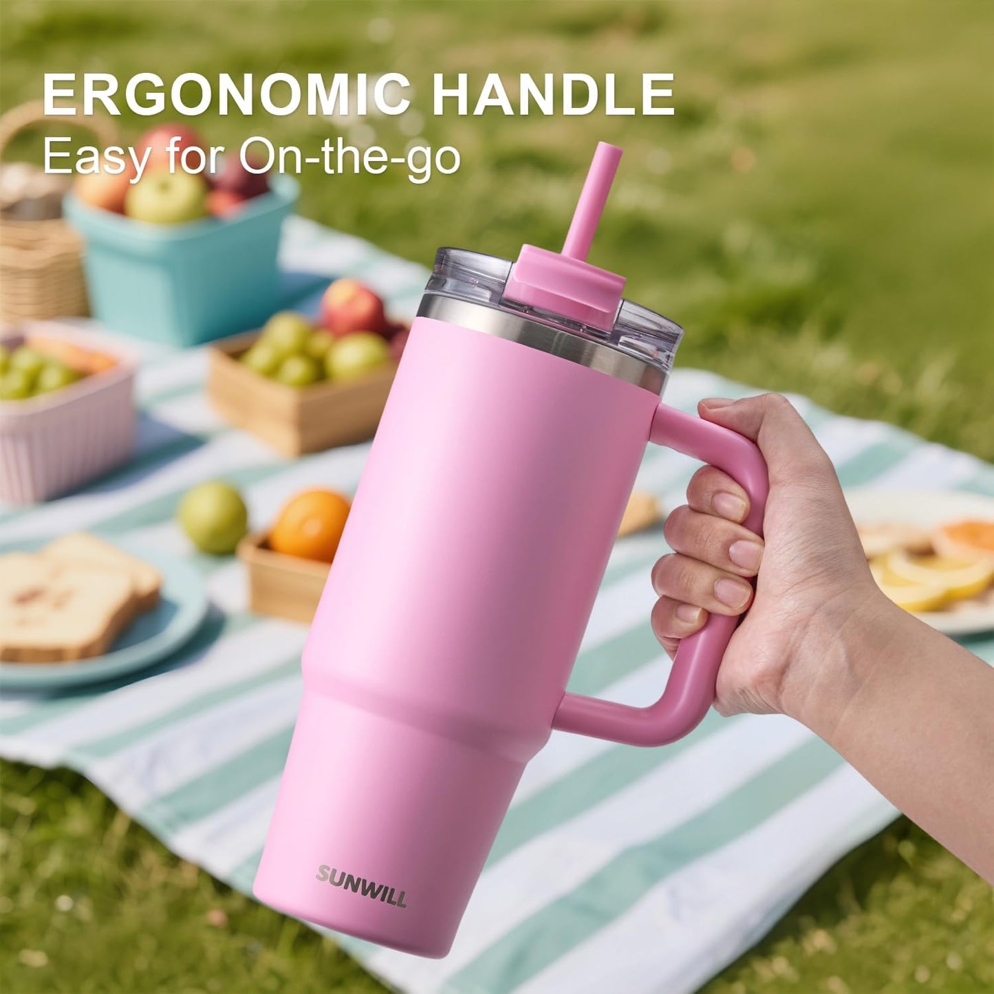 SUNWILL 20 oz Tumbler with Handle and Straw Leak Proof,Travel Coffee Mug with Lid, Stainless Steel Cup Insulated for Office & Gym, Cupholder Friendly, Powder Coated Orchid